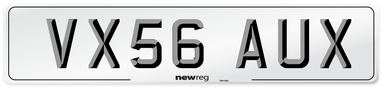 VX56 AUX Number Plate from New Reg